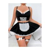 Liyuza HERŞEYTREND Özel Tasarım Büyük Beden Siyah Dantel İşlemeli Bacak Bantlı Fantezi Kostümü Siyah 4XL
