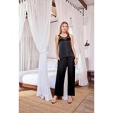 Liyuza HERŞEYTREND Viskon Dantelli ve Dekolteli Saten Pijama Takımı Siyah L
