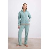 Liyuza Kadife Dokulu Uzun Kollu Sweatshirt ve Pantolon Takımı Yeşil XL