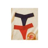 Liyuza Kadın 2'li Dantelli Seksi Tanga BC0053 Kırmızı Siyah 3XL