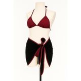 Liyuza Kadın Bordo Siyah Pareolu Yandan ve Boyundan Bağlamalı 3'lü Bikini Takımı Bordo S/M