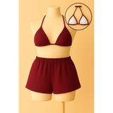 Liyuza Kadın Bordo Şortlu Belden ve Boyundan Bağlamalı Bikini Takımı Bordo S/M
