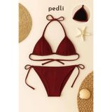 Liyuza Kadın Bordo Yandan Ve Boyundan Bağlamalı Bikini Mayo Takımı Bordo S/M