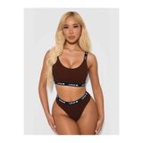 Liyuza Kadın Kahverengi Love Yazılı Mayo Bikini Şık Esnek Kumaş Plaj Giyim Özel Tasarım Mery Woman Kahverengi L/XL