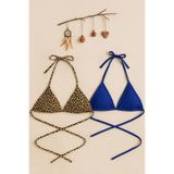 Liyuza Kadın Leopar Desenli Ve Mavi Minimal Kesim Üçgen Bikini Üstü Çok Renkli S/M