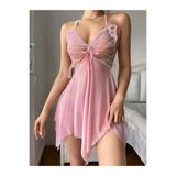 Liyuza Kadın Pembe Kelebek Detaylı Tül Fantezi Gecelik 2296 Pembe S/M