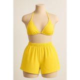 Liyuza Kadın Sarı Şortlu Belden ve Boyundan Bağlamalı Bikini Takımı Sarı L/XL