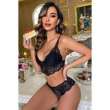 Liyuza Kadın Siyah Dantel Bralet Ve Slip Külotlu İç Çamaşır Takımı Siyah S/M