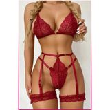 Liyuza Kırmızı Göğüs Dantelli Seksi Jartiyer Takım Mavi 75
