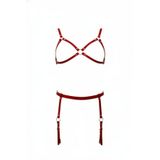Liyuza Kırmızı Harness Takım Deri Jartiyer Detaylı Metal Halkalı - Brf228 Woman Siyah 4XL-5XL
