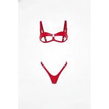 Liyuza Kırmızı Harness Takım Parlak Deri Açık Kap Sütyen Tanga Set - BCL1382 Kırmızı 2XL/3XL