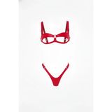 Liyuza Kırmızı Harness Takım Parlak Deri Açık Kap Sütyen Tanga Set - BCL1382 Kırmızı S/M