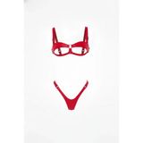 Liyuza Kırmızı Harness Takım Parlak Deri Açık Kap Sütyen Tanga Set - Brf1382 Woman Kırmızı 2XL/3XL