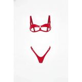 Liyuza Kırmızı Harness Takım Parlak Deri Açık Kap Sütyen Tanga Set - Brf1382 Woman Kırmızı 4XL-5XL