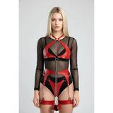 Liyuza Kırmızı Harness Takım Suni Deri Zincir Detaylı Vücut Kemeri - Brf1219 Siyah 2XL/3XL