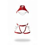 Liyuza Kırmızı Jartiyer Harness Zincir Detaylı Deri Vücut Takımı - Brf1369 Woman