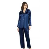 Liyuza Lacivert İkili Saten Gecelik Pijama Takımı 7647 LACİVERT L