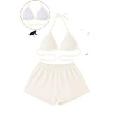 Liyuza Miss,Kadın Şortlu Belden Ve Boyundan Bağlamalı Bikini Takımı (beyaz, S-M)
