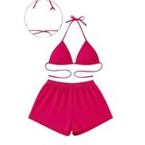 Liyuza Miss,Kadın Şortlu Belden Ve Boyundan Bağlamalı Bikini Takımı (fuşya, L-XL)