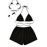Liyuza Miss,Kadın Şortlu Belden Ve Boyundan Bağlamalı Bikini Takımı (sşyah, L-XL)