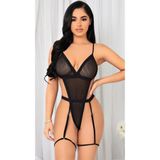 Liyuza Siyah İp Detaylı Tül Body siyah S/M