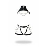 Liyuza Siyah Jartiyer Harness Zincir Detaylı Deri İkili Takım - Brf1369 Ava Siyah 2XL/3XL