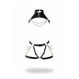 Liyuza Siyah Jartiyer Harness Zincir Detaylı Deri İkili Takım - Brf1369 Ava Siyah 4XL-5XL