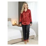 Liyuza Siyah-kırmızı Saten Pijama Takımı - 1621 Siyah-Kırmızı S/M