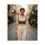 Liyuza Taba Kadın Kemer Bağcıklı Geniş Korse Detaylı - Brf1429 Siyah S/M