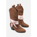 Liza Shoes Kadın Kahverengi Süet Fularlı Kovboy Kısa Topuk Çizme A030-K899