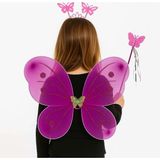 Lizbon Center Fuşya Kelebek Kız Seti – 50 cm Kelebek Kanadı, Taç ve Asa