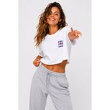 Lizbon Style Kadın Crop Tişört %100 Pamuk Rahat Kalıp Amore Baskılı T-Shirt - Beyaz