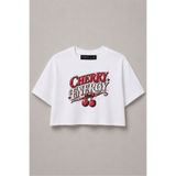 Lizbon Style Kadın Crop Tişört Cherry Energy Baskılı Oversize Rahat Kesim Kısa Tshirt