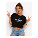 Lizbon Style Kadın Crop Tişört Hollywood Baskılı Oversize Rahat Kesim Kısa Tshirt