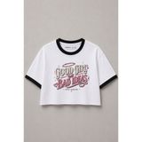 Lizbon Style Kadın Crop Tişört Oversize Rahat Kesim Good Girl Baskılı Kısa Tshirt - Beyaz