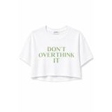 Lizbon Style Kadın Crop Tişört Overthink Baskılı Oversize Rahat Kesim Kısa Tshirt - Beyaz