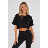 Lizbon Style Kadın Crop Tişört Salaş Basic Kısa Kollu Tshirt - Siyah