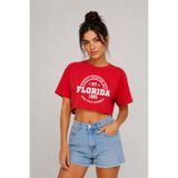 Lizbon Style Kadın Florida Baskılı Crop T-Shirt Salaş Kesim Tişört - Kırmızı