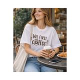 Lizbon Style Kadın Oversize %100 Pamuk Basic Tişört Rahat Kalıp Baskılı Beyaz T-Shirt
