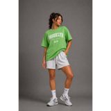 Lizbon Style Kadın Oversize %100 Pamuk Brooklyn Baskılı Rahat Kalıp T-Shirt - Yeşil