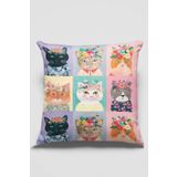 Lizia Home Dokuma Kedili Premium Tay Tüyü Kumaş Çift Taraflı Kırlent Yastık Kılıfı 43x43cm Krl457