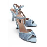 Lizy Shoes Kadın Bebemavi Hasır Detaylı Topuklu Sandalet Topuk Boyu 9 cm.
