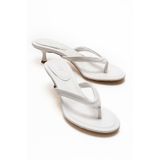 Lizy Shoes Kadın Beyaz Parmak Arası Terlik Topuklu Şık Günlük Yazlık Konfor