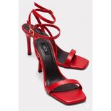 Lizy Shoes Kadın Kırmızı İnce Bantlı Topuklu Ayakkabı Zarif Şık Gece Ayakkabısı 9 Cm Topuk