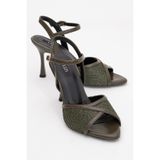 Lizy Shoes Kadın Yeşil Hasır Dokulu 10 cm Topuklu Abiye Sandalet Ayakkabı