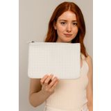 LİZYS Hasır Beyaz Desen Dokuma Kabartmalı Clutch Portföy El Çantası