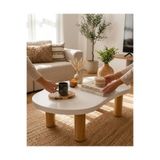 LkAhşap Modern Asimetrik Orta Sehpa 110x45 cm - 45 cm Yükseklik | 36 mm MDF Tabla | Masif Gürgen Kendi Renk Ahşap Ayak | Minimal Tasarım