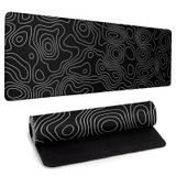 Llzdeuan Siyah Topografya Kontur Oyun Mouse Pad Büyük Anime Topografik Harita Mousepad Genişletilmiş Mouse Pad Oyun Büyük Masa Pad Klavye Pad Dikişli Kenar Kaymaz Kauçuk Taban