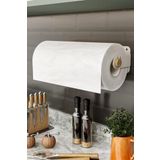 LMZ Yapışkanlı Doğal Gürgen Ağaç Ahşap Bar Metal Rulo Kağıt Havluluk, Kağıt Havlu Standı, Banyo Mutfak Havlu Çubuğu, Peçetelik Kağıt Havlu Rafı, Kağıt Havluluk Askısı (Metal, Beyaz)