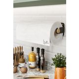 LMZ Yapışkanlı Doğal Gürgen Ağaç Ahşap Bar Metal Rulo Kağıt Havluluk, Kağıt Havlu Standı, Banyo Mutfak Havlu Çubuğu, Peçetelik Kağıt Havlu Rafı, Kağıt Havluluk Askısı (Metal, Siyah)